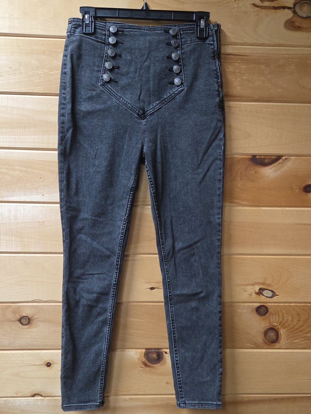 Free People High-Rise Button-Front Charcoal Skinny Jeans